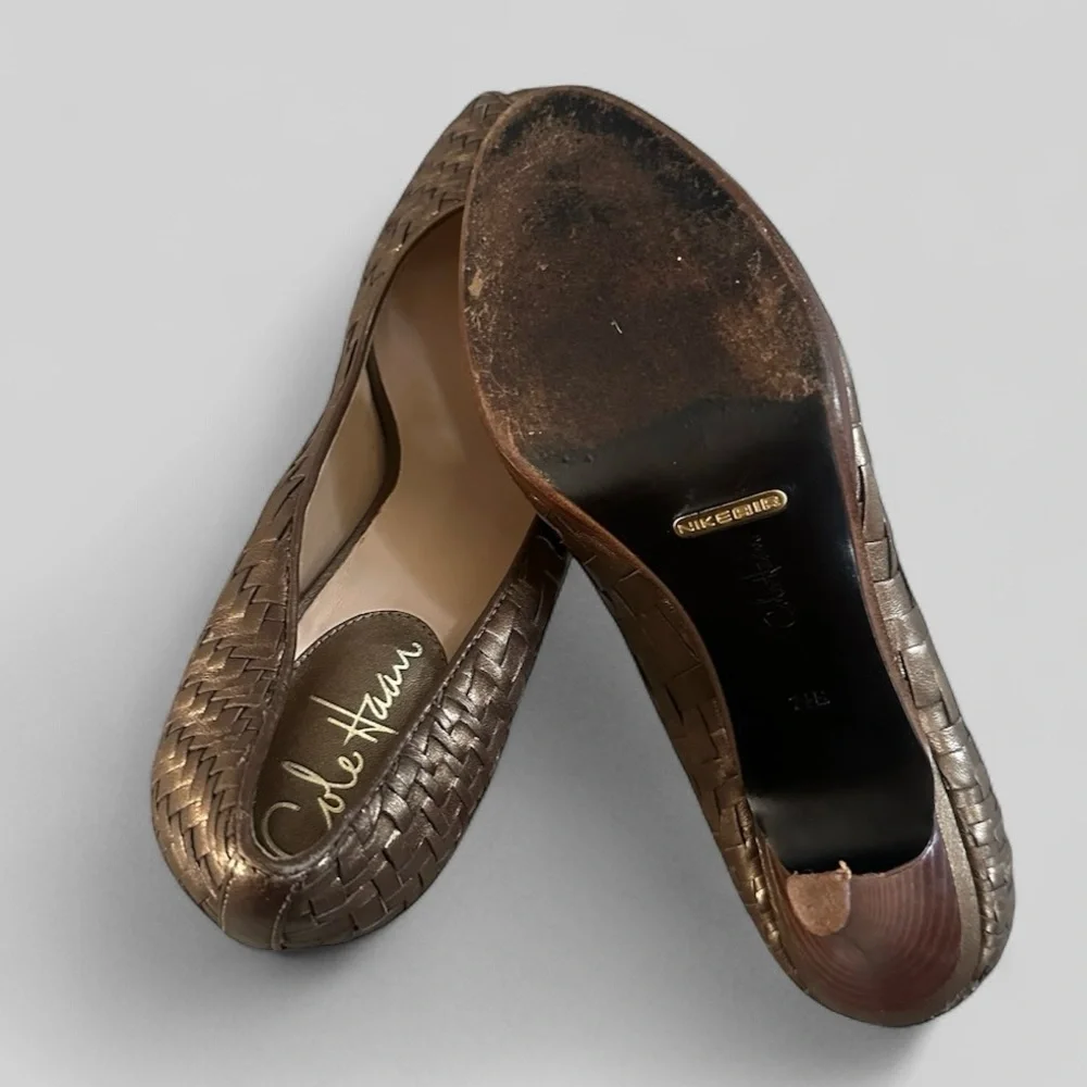 Cole Haan Nike‎ Air Gold Bronze Woven Leather Heels Pumps Womens 7.5